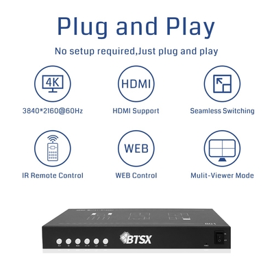 Bitvisus 8x1 4K60 Solução de monitoramento de conferências HDMI 8 em 1 Out Black Multi-Viewer Switch Adaptador de tela BIT-MV-4K60-801