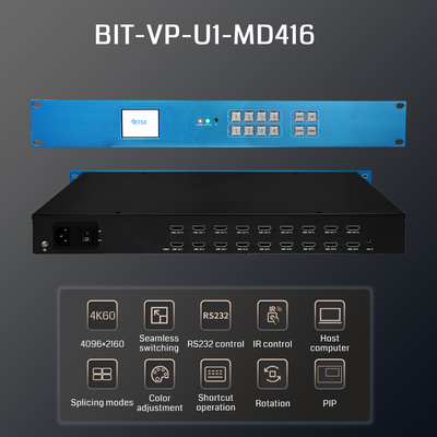 Processador de vídeo 4K60 4 entradas, 16 saídas para exibição de tela múltipla Processador de parede de vídeo 4K profissional