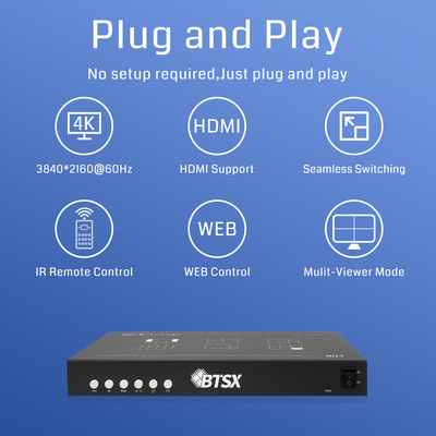 Opções de controle RS232 8 Controlador de exibição de tela múltipla de entrada HDMI para comutação de vídeo sem esforço e design amigável para o usuário