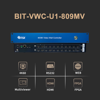 Bitvisus 4K60 8 em 9 Out Video Wall Controller Rs232 HDMI/DP Network Web Control 2x2 Video Wall Matrix Controller
