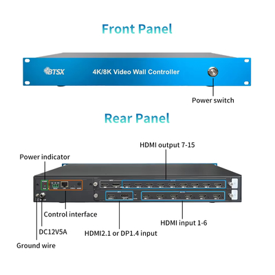 Visor Multi-Tela de Conteúdo 8K 1 Entrada e 15 Saídas, Emenda Pixel a Pixel, Visor Multi-Tela 4x3 5x3 6x2, Divisor Multi-Monitor